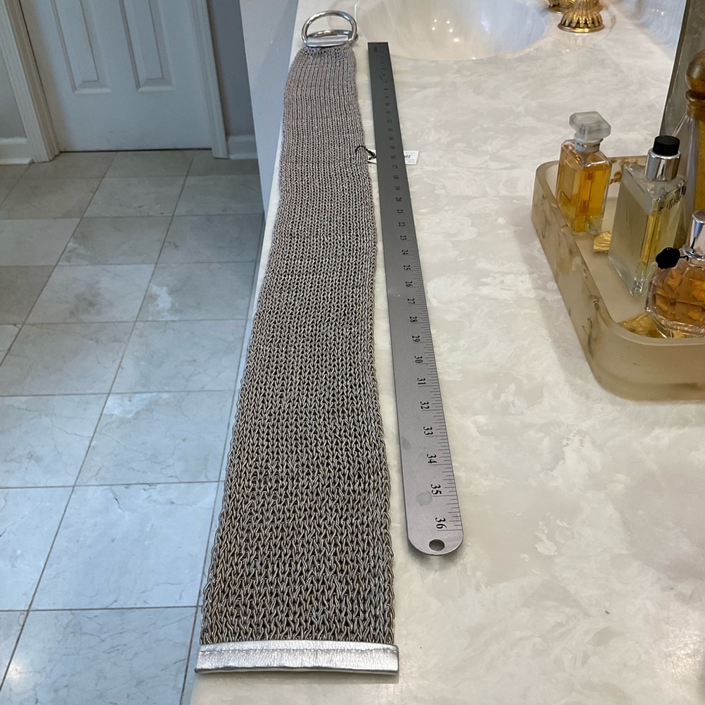 Silver woven wide belt w/ leather detail, adjustable size/one size fits all, NWT - Picture 9 of 11